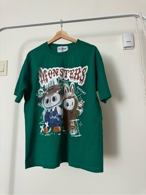 FLOWER Korea Monsters Labubu Graphic T-Shirt Green Kawaii Streetwear